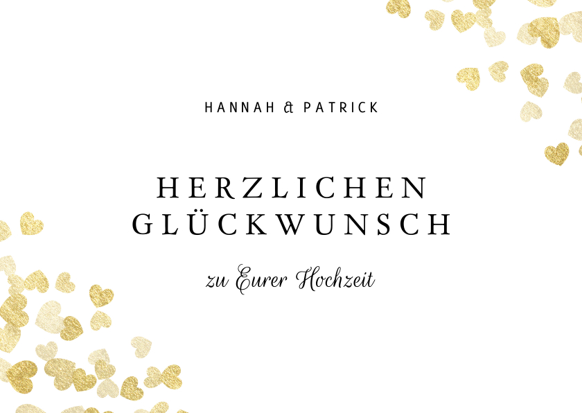 Glückwunschkarten - Hochzeit Karte Glückwunsch Goldherzen