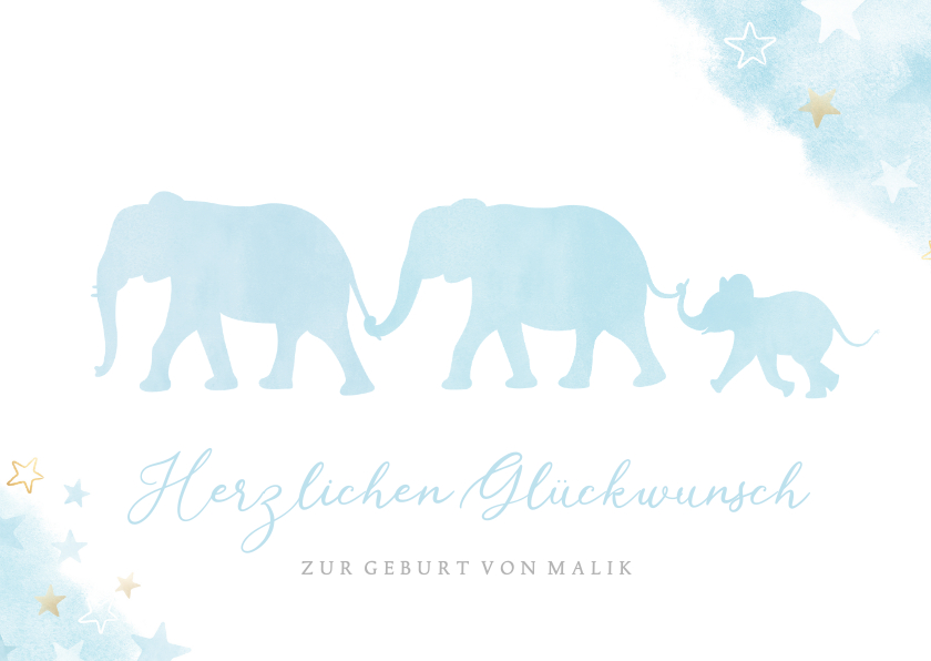 Glückwunschkarten - Karte Glückwunsch Geburt blaue Elefanten