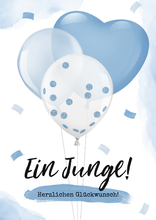 Glückwunschkarten - Karte Glückwunsch Geburt Junge Luftballons