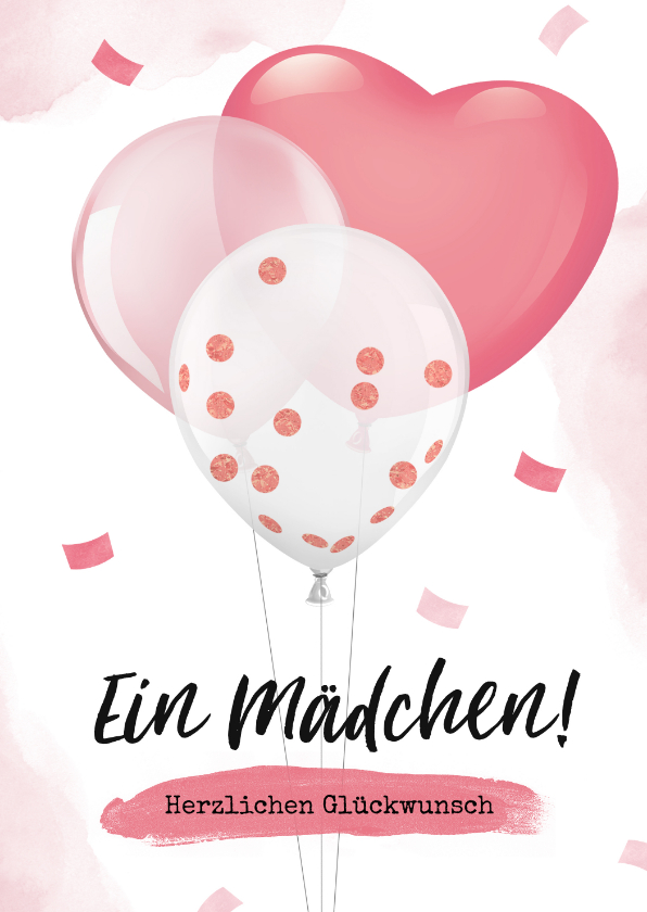 Glückwunschkarten - Karte Glückwunsch Geburt Mädchen Luftballons