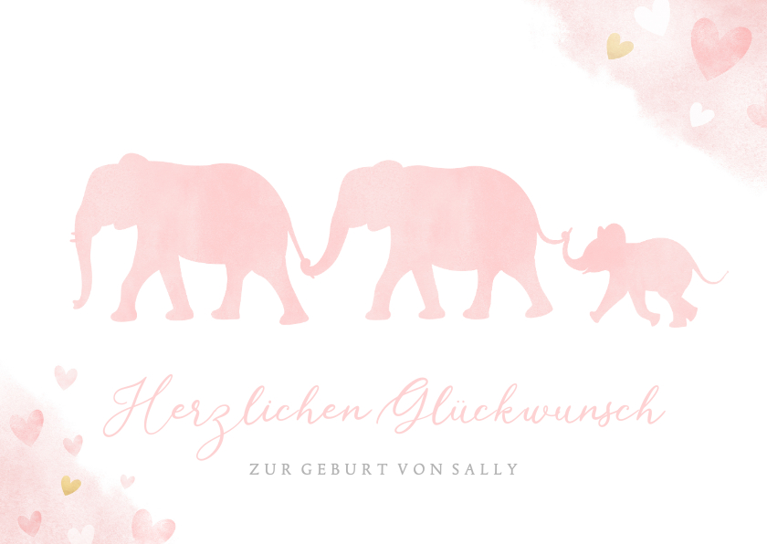 Glückwunschkarten - Karte Glückwunsch Geburt rosa Elefanten