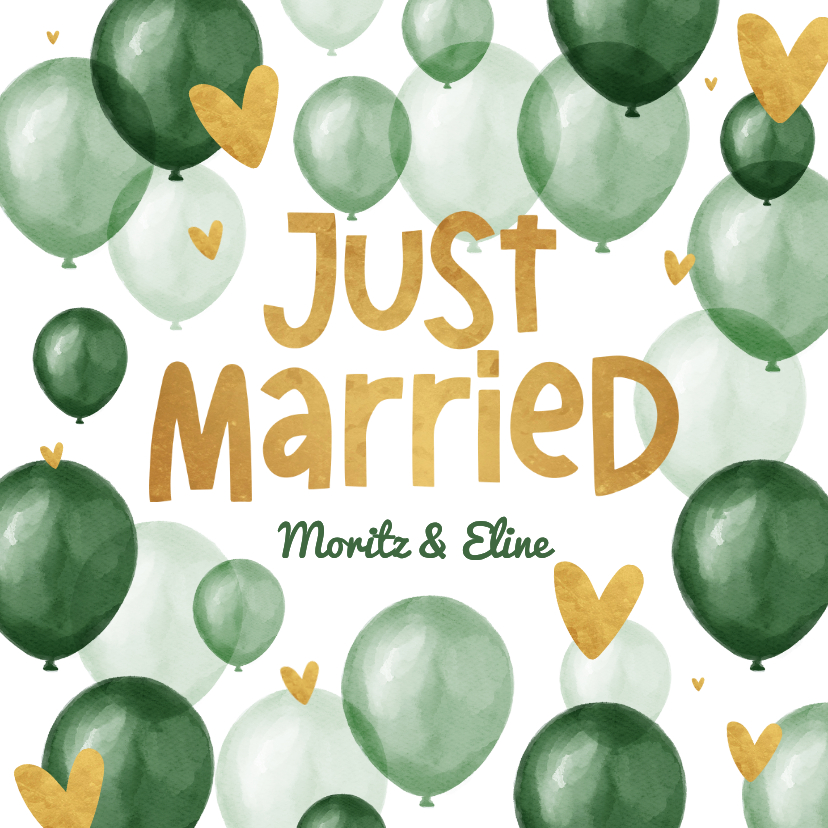 Glückwunschkarten - Karte Glückwunsch Hochzeit grüne Luftballons