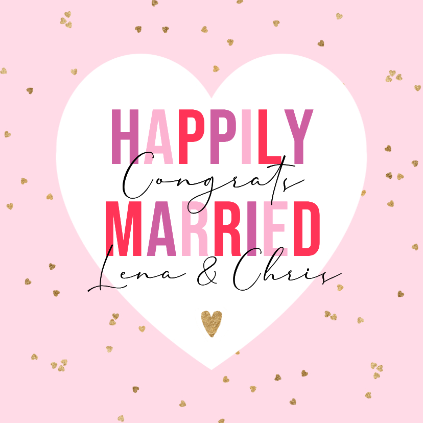 Glückwunschkarten - Karte Glückwunsch Hochzeit Herz 'Happily Married'