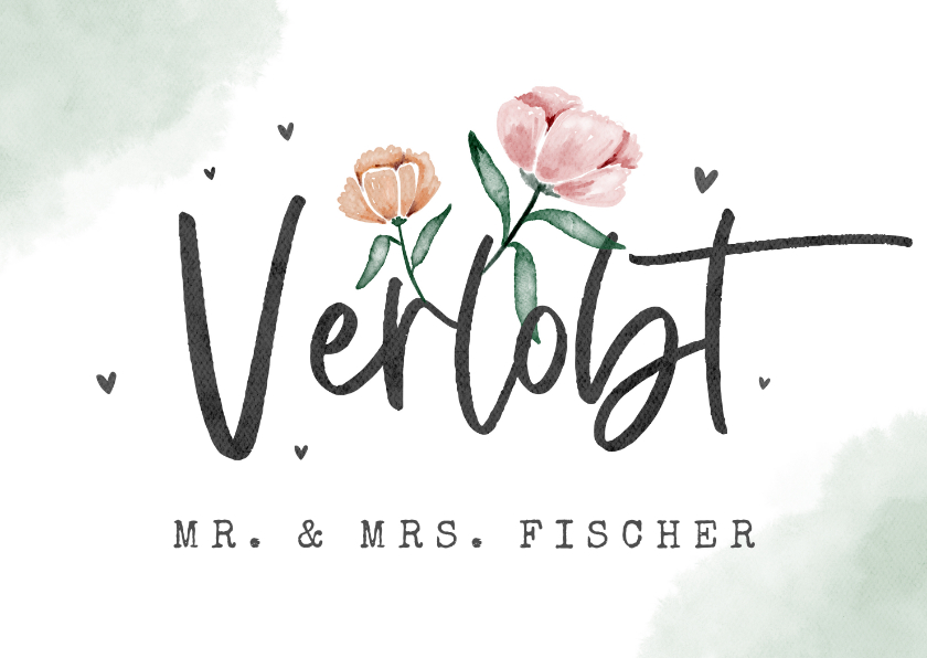 Karte Glückwunsch 'Verlobt' mit Blumen - Glückwunschkarten Glückwunschkarten - Karte Glückwunsch 'Verlobt' mit Blumen