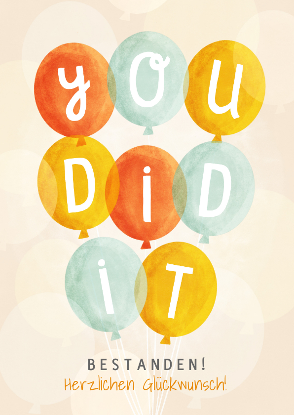Glückwunschkarten - Karte Glückwunsch 'You Did It' mit Luftballons