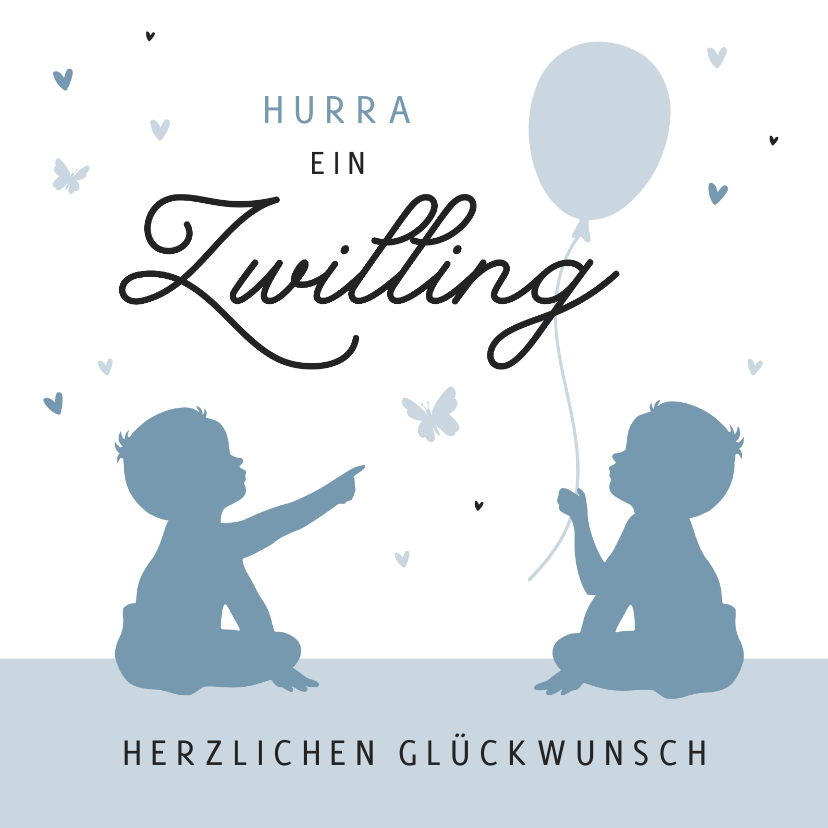 Glückwunschkarten - Karte Glückwunsch Zwillinge mit Luftballon