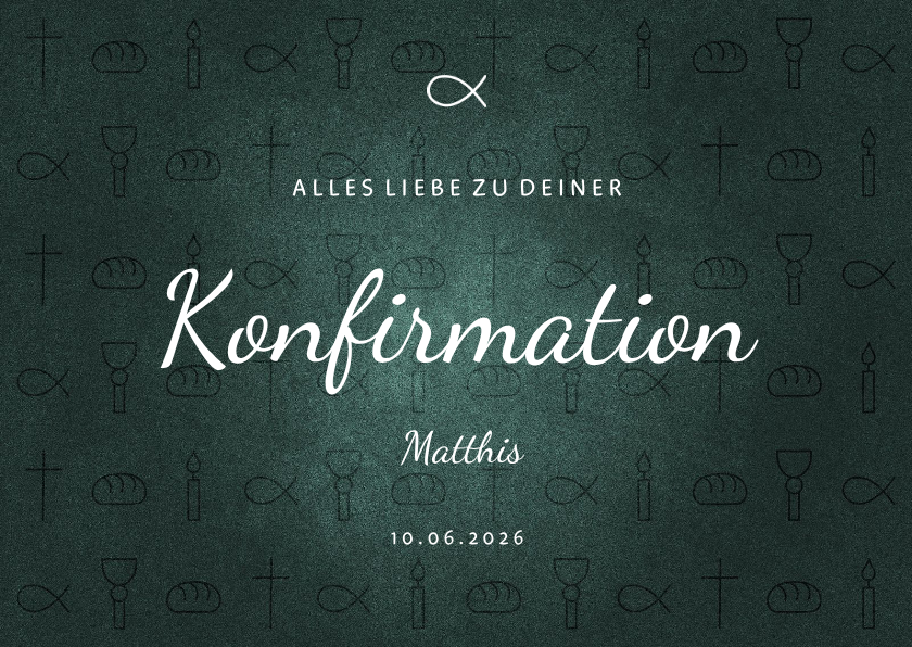 Glückwunschkarten - Karte Gratulation Konfirmation kleine Symbole grün
