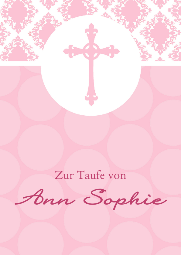 Glückwunschkarten - Karte Gratulation Taufe Kreuz klassisch rosa