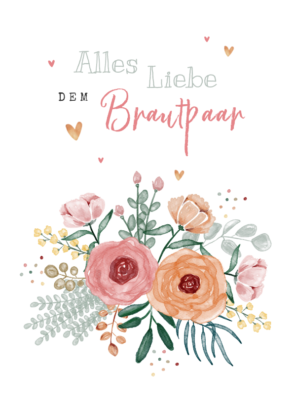Glückwunschkarten - Karte mit Blumen Glückwunsch Brautpaar 