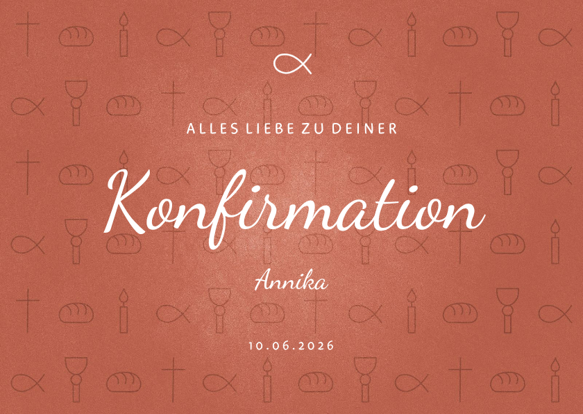 Glückwunschkarten - Karte orange Gratulation Konfirmation kleine Symbole 