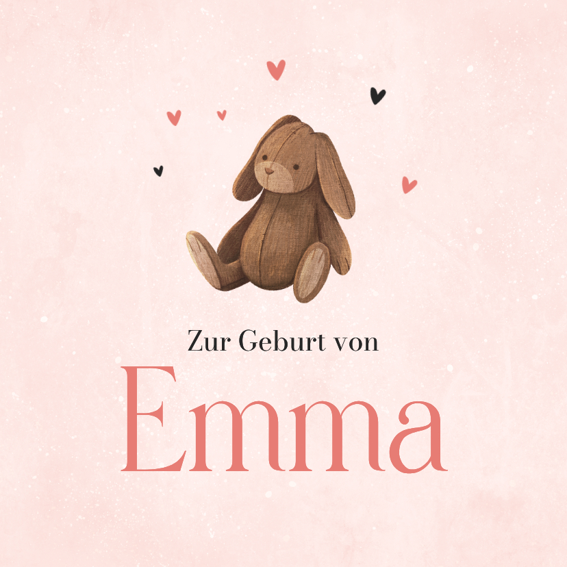 Glückwunschkarten - Rosa Karte Glückwunsch Geburt Hase mit Schlappohren