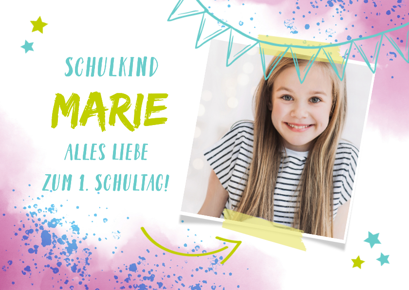 Schulanfang Glückwunschkarte 1. Schultag rosa - Glückwunschkarten Glückwunschkarten - Schulanfang Glückwunschkarte 1. Schultag rosa