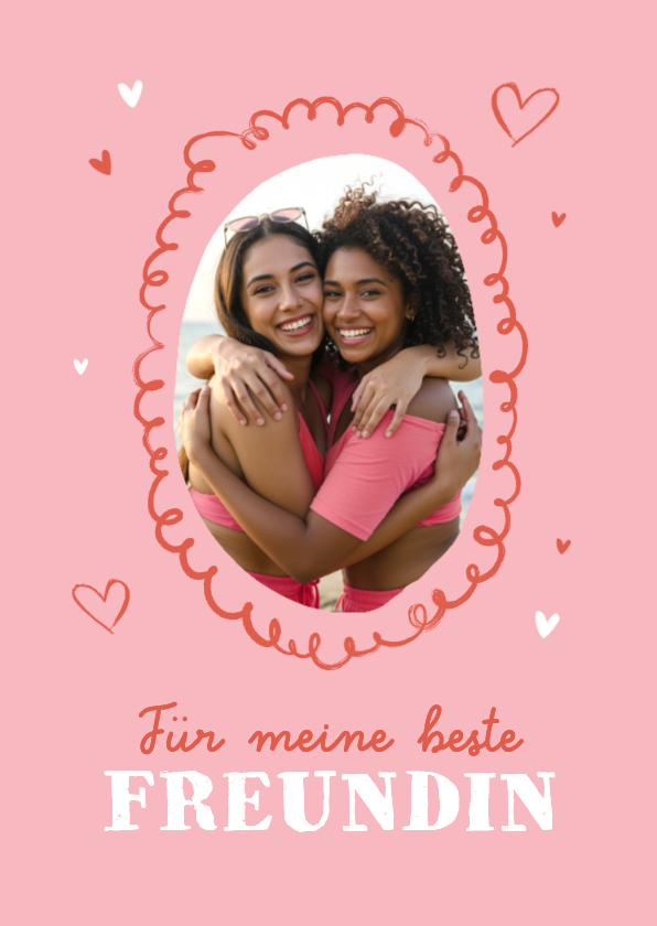 Grußkarten - Grußkarte Foto Beste Freundin Doodles Herzen