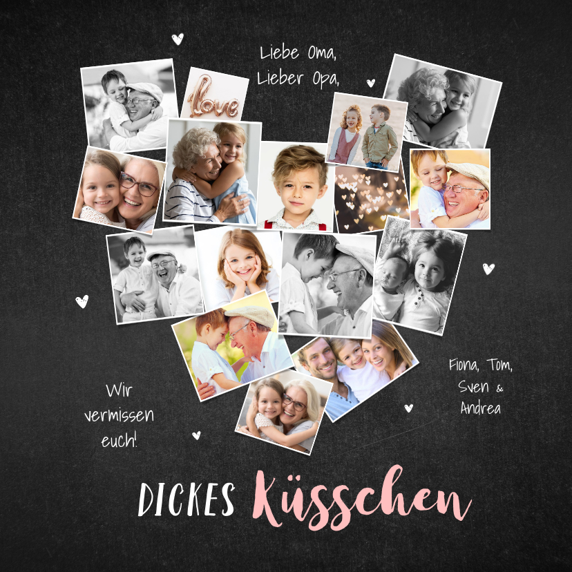 Grußkarten - Grußkarte Fotocollage Herz Kreidelook