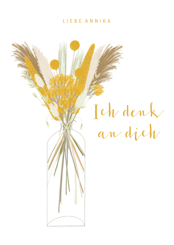 Grußkarten - Grußkarte gelbe Trockenblumen in Vase