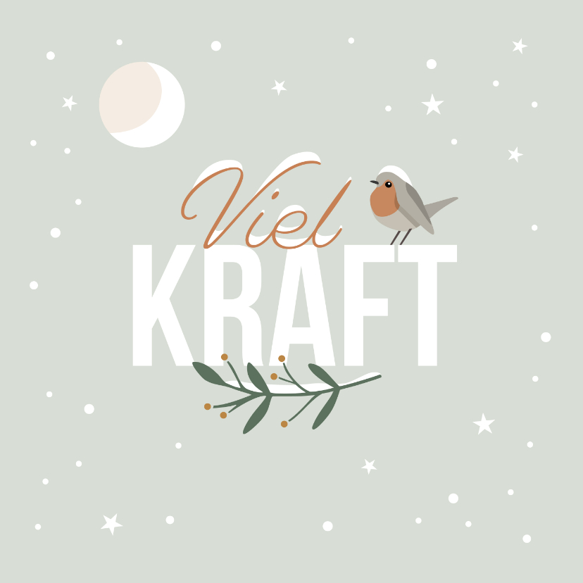 Grußkarten - Grußkarte 'Viel Kraft' Rotkehlchen im Winter