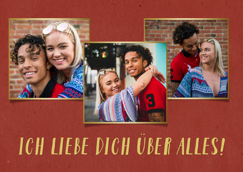 Grußkarten - Liebeskarte in rot mit drei Fotos