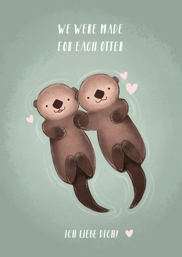 Grußkarten - Liebeskarte Otter mit Herzen & Foto innen