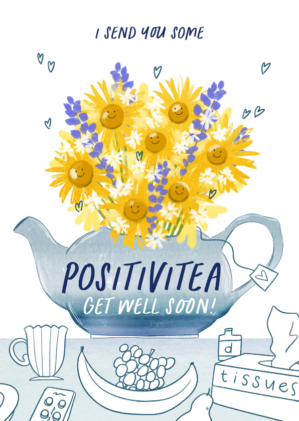 Gute Besserung - Grußkarte Genesungswünsche Teekanne mit Blumen