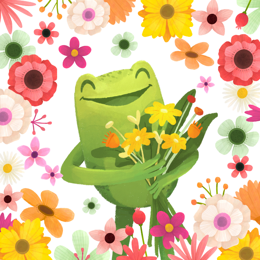 Gute Besserung - Grußkarte Gute Besserung Frosch mit Blumen