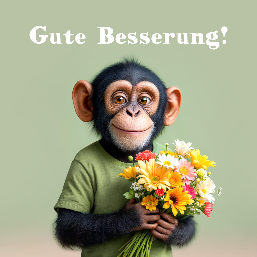 Gute Besserung wünschen Schimpanse Blumenstrauß - Gute Besserung Gute Besserung - Gute Besserung wünschen Schimpanse Blumenstrauß