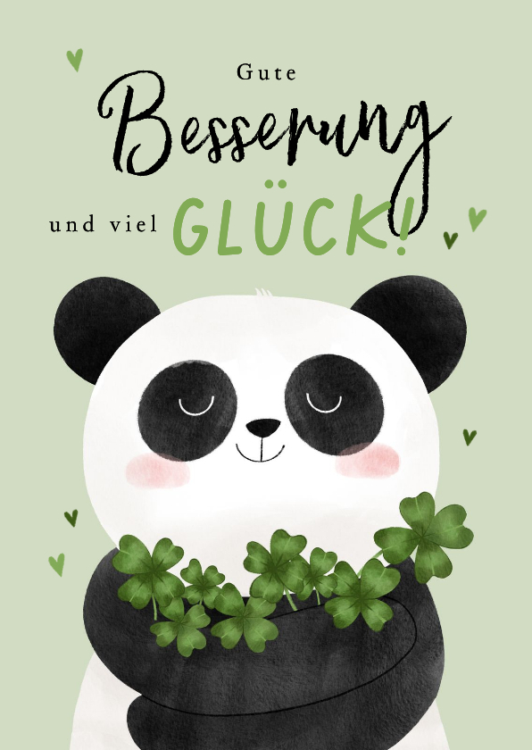 Gute Besserung - Karte Gute Besserung & viel Glück Panda mit Glücksklee