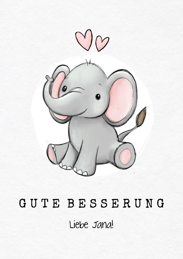 Karte Gute Besserung für Kind mit Elefant - Gute Besserung Gute Besserung - Karte Gute Besserung für Kind mit Elefant
