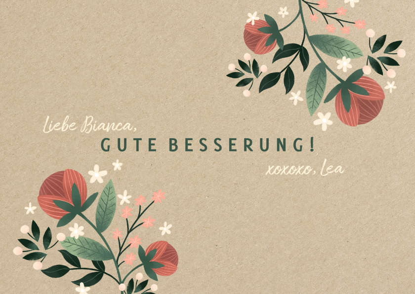 Gute Besserung - Stilvolle Karte Gute Besserung mit Blumen