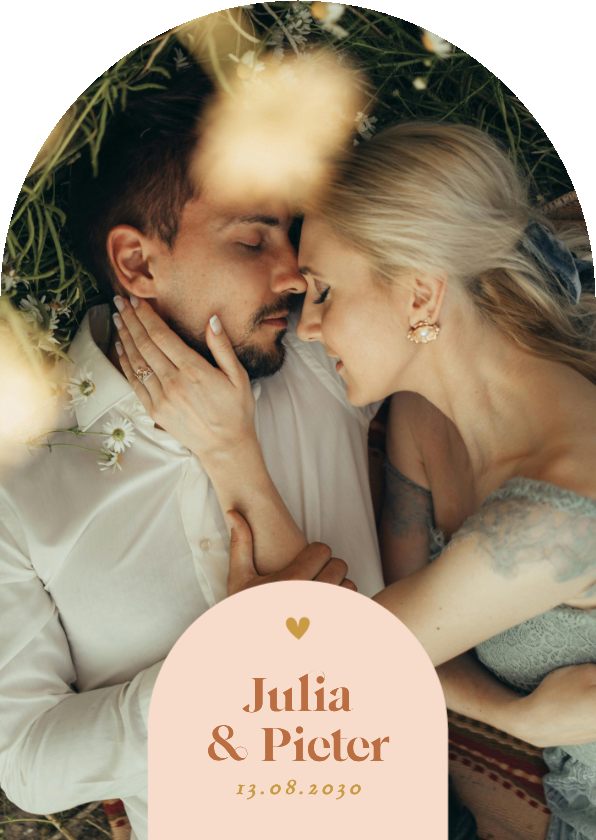 Hochzeitskarten - Bogenkarte Hochzeit Pastellorange Bogen-Grafik Fotoeinladung