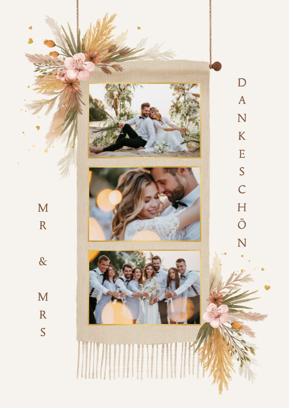 Boho-Dankeskarte Hochzeit Fotocollage Wandteppich Blumen - Hochzeitskarten Hochzeitskarten - Boho-Dankeskarte Hochzeit Fotocollage Wandteppich Blumen