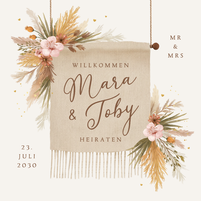 Boho-Einladungskarte Hochzeit Trockenblumen Deko - Hochzeitskarten Hochzeitskarten - Boho-Einladungskarte Hochzeit Trockenblumen Deko