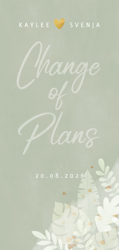 Hochzeitskarten - Change-of-Plans-Karte mit Wasserfarben und Dschungelblättern