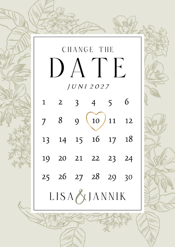 Hochzeitskarten - Change-the-Date-Karte Blumendekor Kalender mit Herz