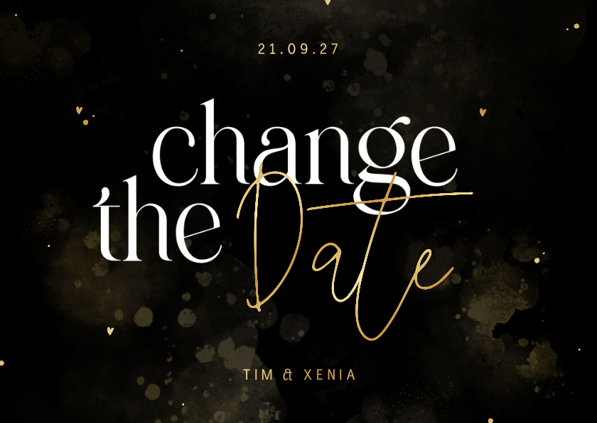 Hochzeitskarten - Change-the-Date Karte Hochzeitstermin schwarz-gold