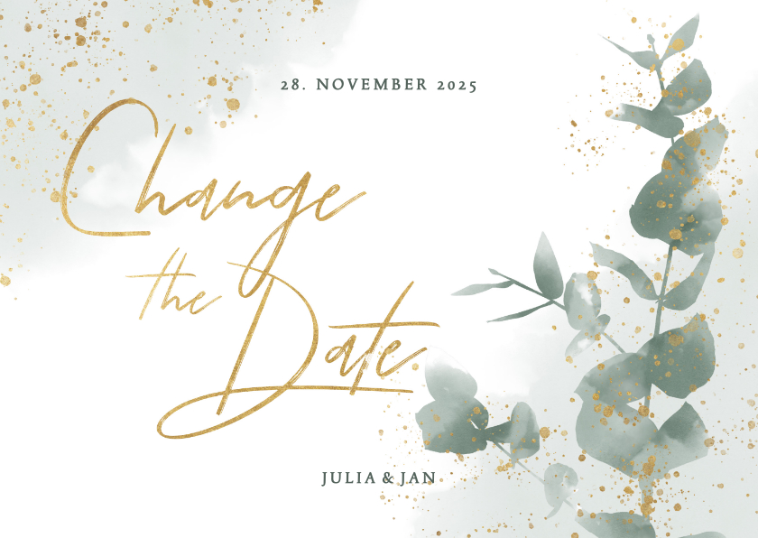 Hochzeitskarten - Change-the-date-Karte zur Hochzeit Eukalyptus