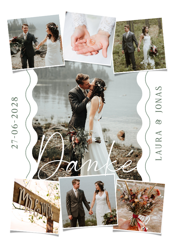 Hochzeitskarten - Dankeschönkarte Hochzeit Fotocollage & Wellenlinien