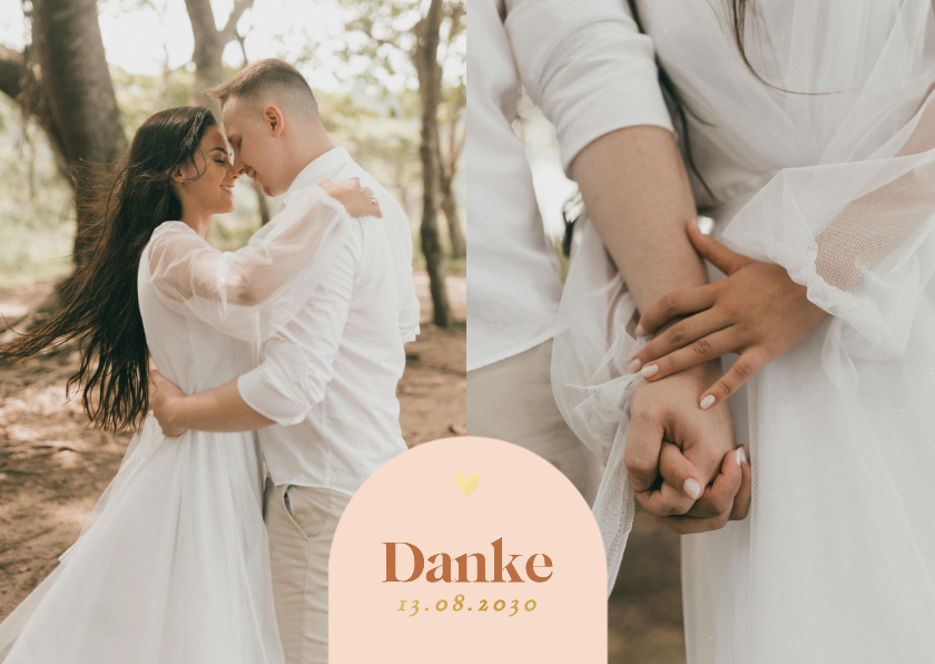 Hochzeitskarten - Dankeskarte Bogen-Grafik Orange mit Foto