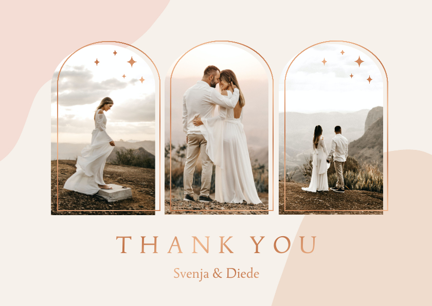 Hochzeitskarten - Dankeskarte Hochzeit Fotocollage Bogenfenster Kupfer