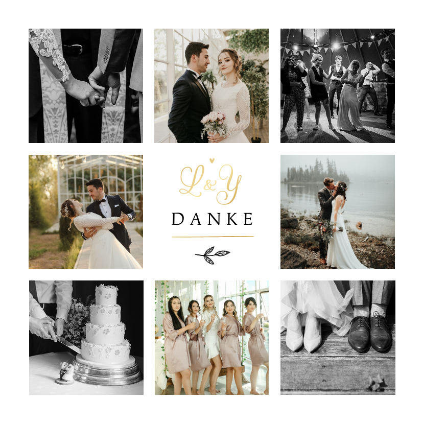 Hochzeitskarten - Dankeskarte Hochzeit Fotocollage klassisch