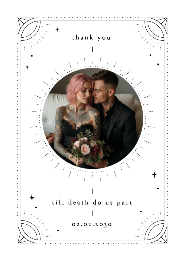 Dankeskarte Hochzeit mit Foto Retro Tattoo Stil - Hochzeitskarten Hochzeitskarten - Dankeskarte Hochzeit mit Foto Retro Tattoo Stil