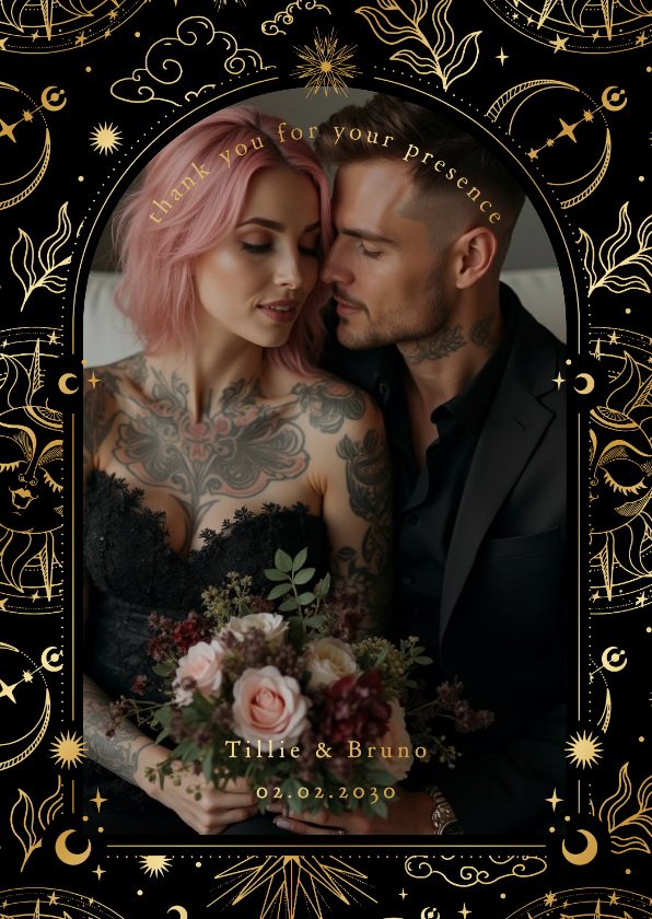 Dankeskarte Hochzeit Tattoo Astrologie mit Foto - Hochzeitskarten Hochzeitskarten - Dankeskarte Hochzeit Tattoo Astrologie mit Foto