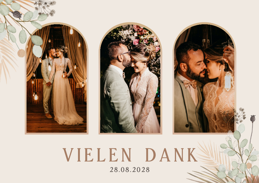 Hochzeitskarten - Dankeskarte Trockenblumen und Fotos