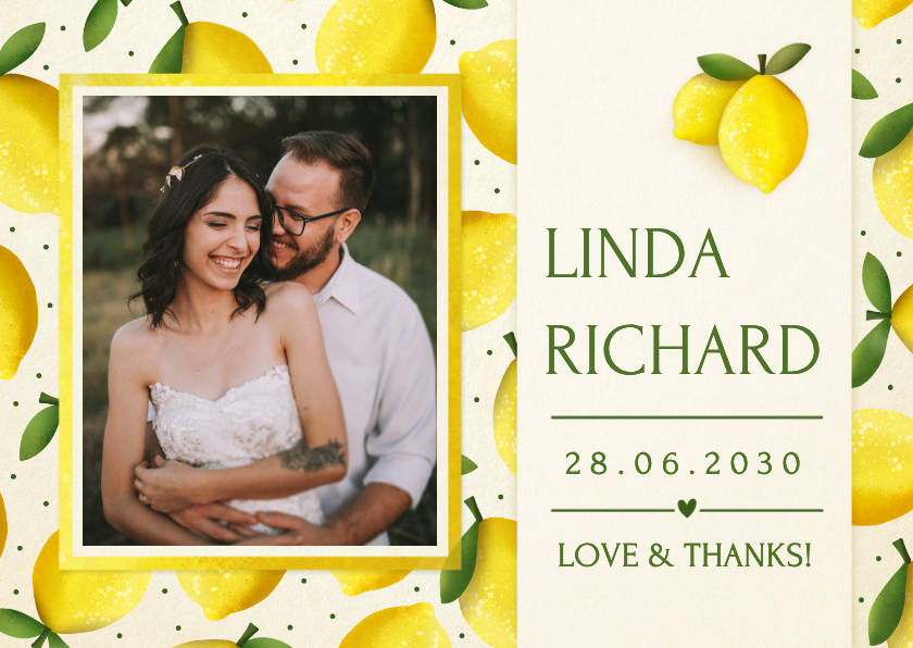 Dankeskarte Zitronen Hochzeit mit Foto - Hochzeitskarten Hochzeitskarten - Dankeskarte Zitronen Hochzeit mit Foto