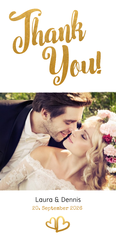 Hochzeitskarten - Dankeskarte zur Hochzeit Buchstaben in Goldlook