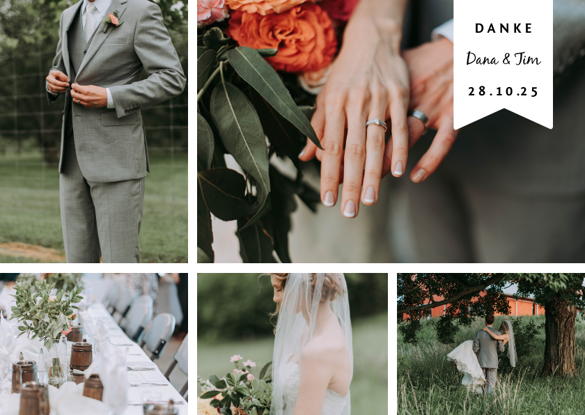 Hochzeitskarten - Dankeskarte zur Hochzeit Fotocollage