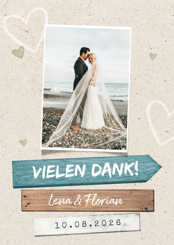 Hochzeitskarten - Dankeskarte zur Hochzeit Wegweiser Sommerfeeling