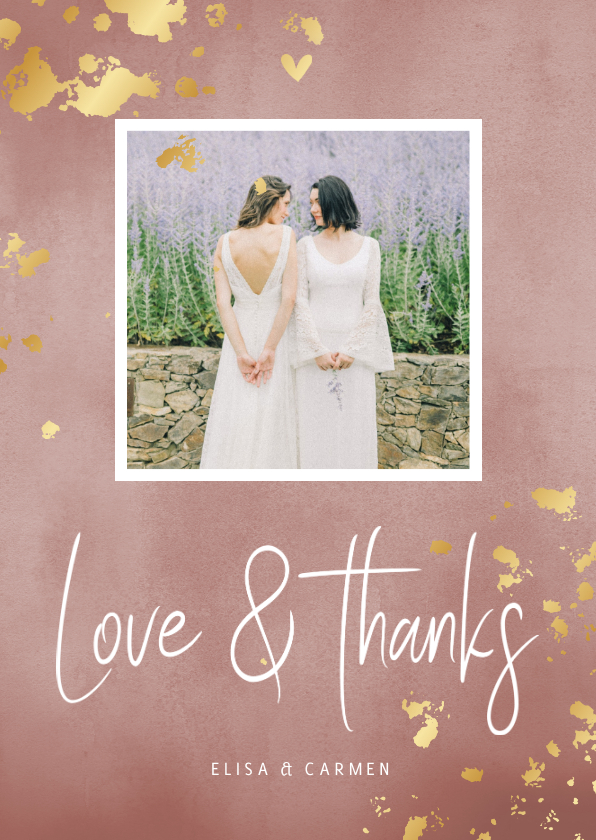 Danksagung Hochzeit 'Love & Thanks' Foto & Goldtupfen - Hochzeitskarten Hochzeitskarten - Danksagung Hochzeit 'Love & Thanks' Foto & Goldtupfen