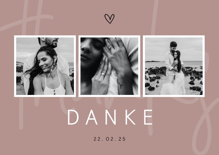 Hochzeitskarten - Danksagung Hochzeit minimalistisch mit Fotos und Herz