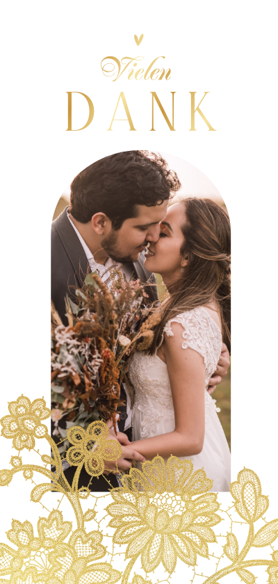 Hochzeitskarten - Danksagung Hochzeit Spitze, Foto & Goldakzente