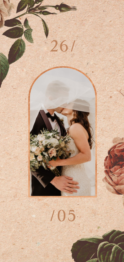 Hochzeitskarten - Danksagung Hochzeit Vintagerosen auf Kraftpapier